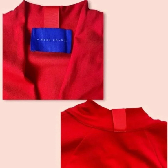 Winser London Flared Bow Detail Midi Dress Red - Picture 10 of 14